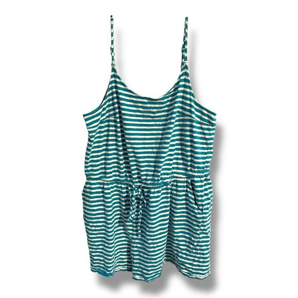 Torrid Teal & White Striped Drawstring Romper - Picture 2 of 6